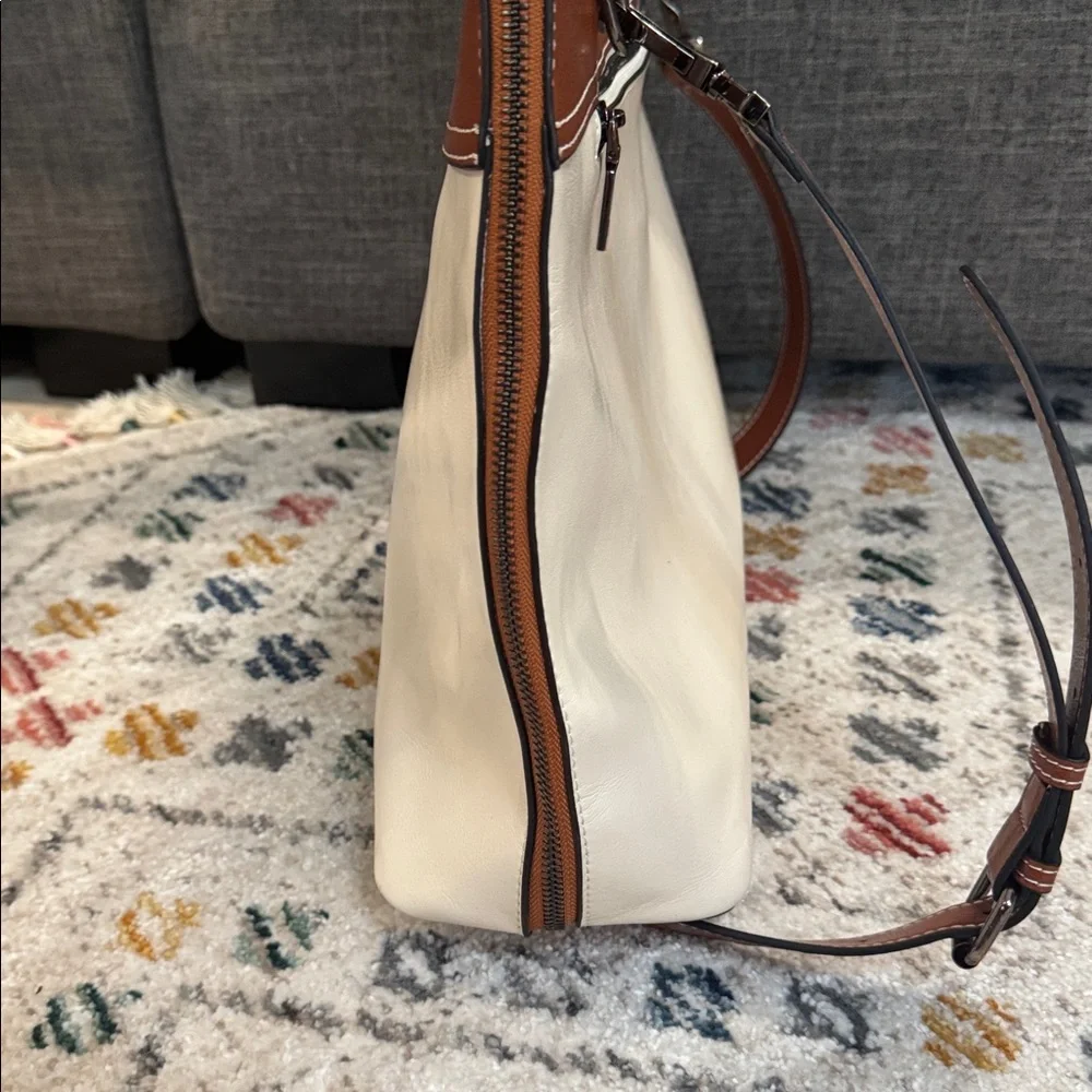 Cluci Leather Briefcase Tote Laptop Bag Brown Cream Work Satchel Structured